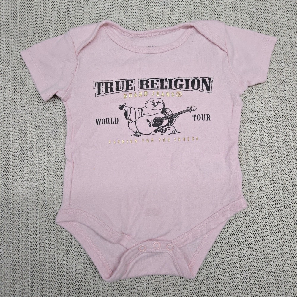 True Religion Bodysuit Girls 3-6 Months Pink World Tour Guitar One-piece Romper